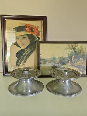 Pair of Pewter Coloured Rustic Candle Holders